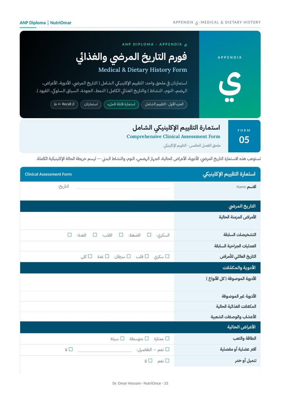 فورم التاريخ المرضي والغذائي